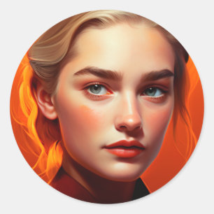Girl with blue eyes classic round sticker