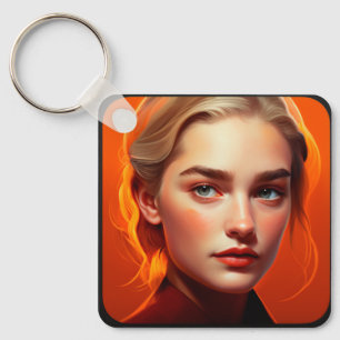 Girl with blue eyes key ring