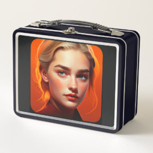 Girl with blue eyes metal lunch box