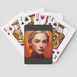 Girl with blue eyes playing cards