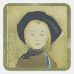 Girl with Blue Ribbon, Helene Schjerfbeck Square Sticker