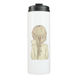 Girl with Braid and Cat Illustration – Soft Pastel Thermal Tumbler