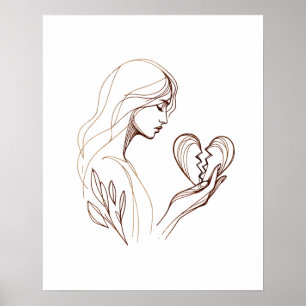 Girl with Broken Heart - Drawing Line Art  Poster