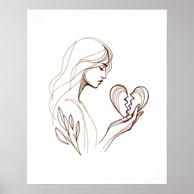 Girl with Broken Heart - Drawing Line Art  Poster (Front)