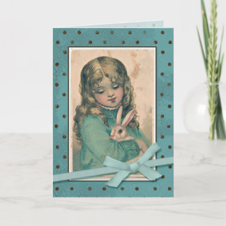 Girl with Bunny Vintage Reproduction Holiday Card