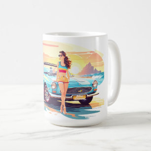 Girl with car and dream nature coffee mug