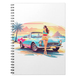 Girl with car and dream nature notebook