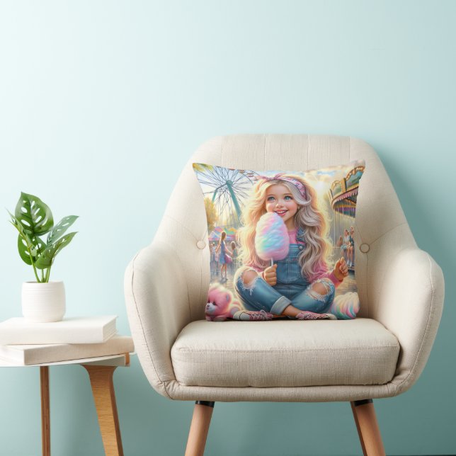 Girl With Carnival Cotton Candy Cushion (Chair)