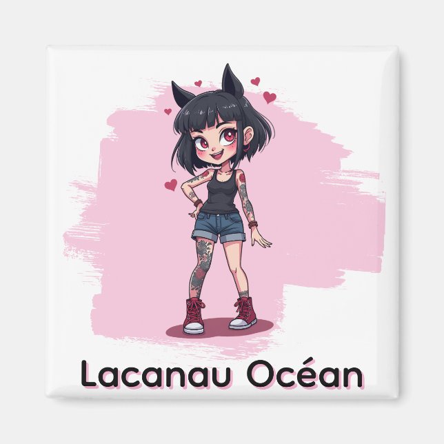 Girl with cartoon-style tattoos magnet (Front)