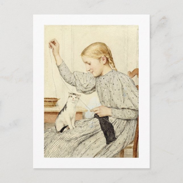 Girl with Cat, Albert Anker Postcard (Front)