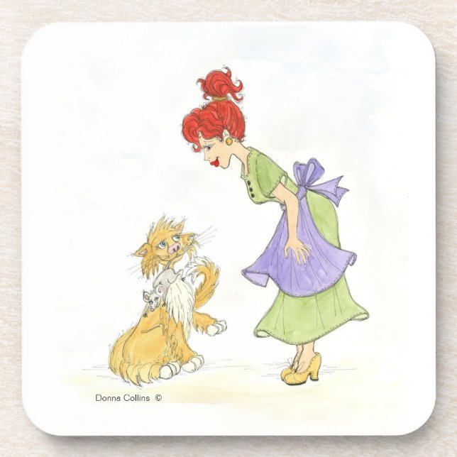 Girl with Cat and Mouse Coaster (Front)
