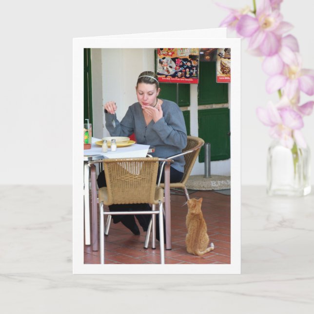 Girl with Cat Portrait Card (Orchid)