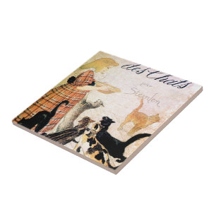 Girl with Cats, Alexandre Steinlen Ceramic Tile