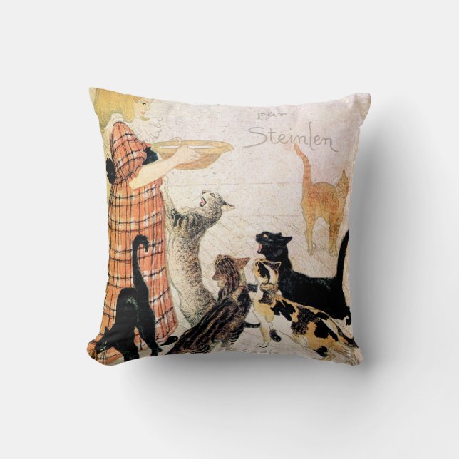 Girl with Cats, Alexandre Steinlen Cushion (Front)