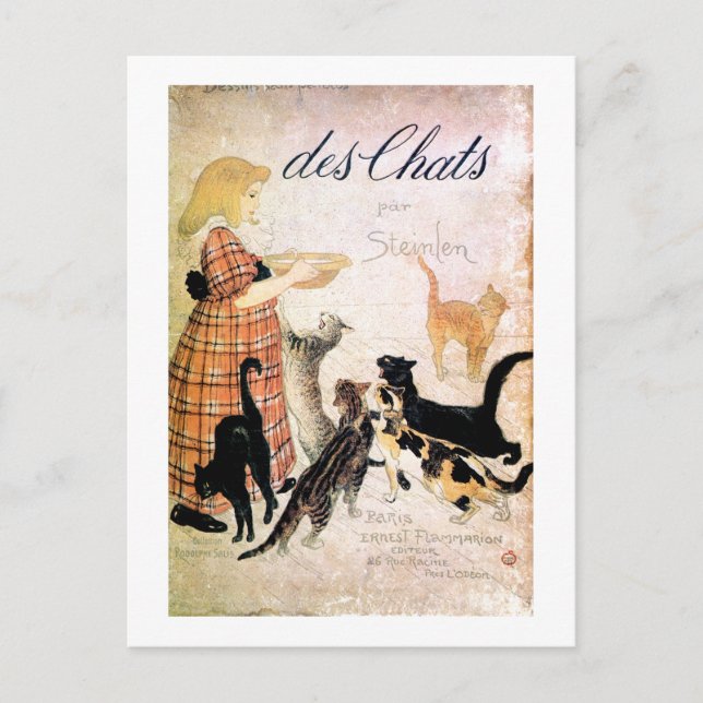 Girl with Cats, Alexandre Steinlen Postcard (Front)