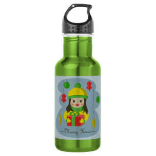 Girl with Christmas gift box  532 Ml Water Bottle