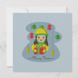 Girl with Christmas gift box  Card