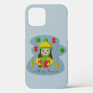 Girl with Christmas gift box iPhone 12 Case