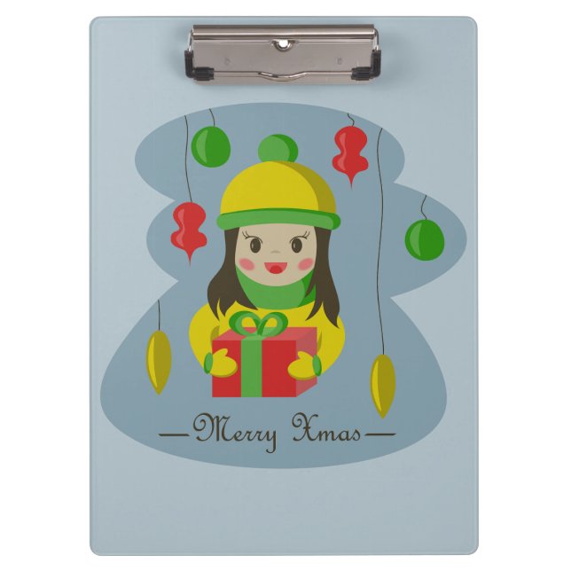 Girl with Christmas gift box  Clipboard (Front)
