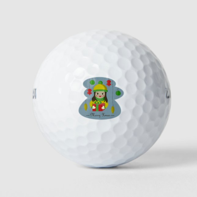 Girl with Christmas gift box  Golf Balls (Front)