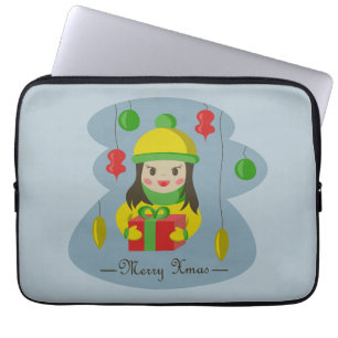 Girl with Christmas gift box  Laptop Sleeve