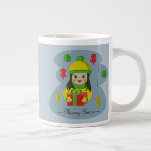 Girl with Christmas gift box Large Coffee Mug