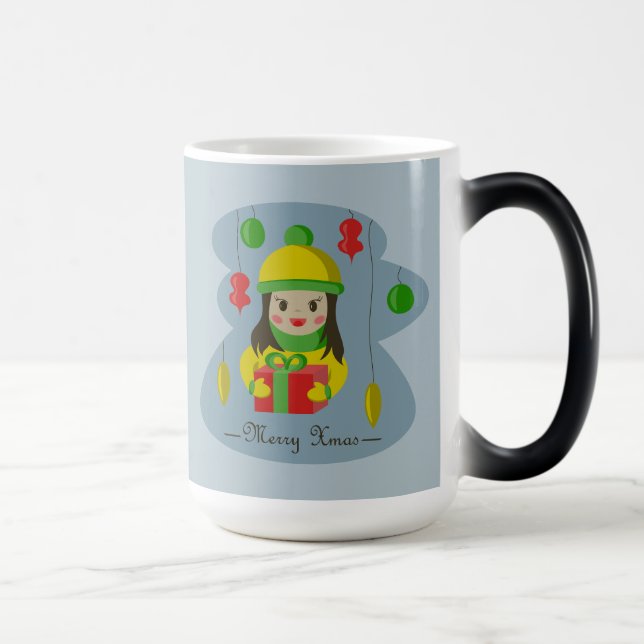 Girl with Christmas gift box  Magic Mug (Right)