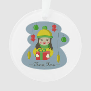Girl with Christmas gift box Ornament