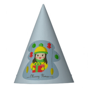 Girl with Christmas gift box Party Hat