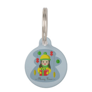 Girl with Christmas gift box Pet Tag