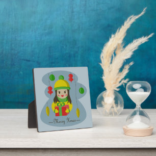 Girl with Christmas gift box Plaque