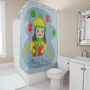 Girl with Christmas gift box Shower Curtain