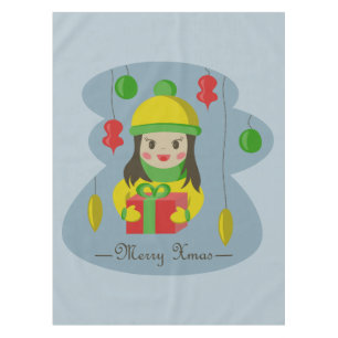 Girl with Christmas gift box  Tablecloth