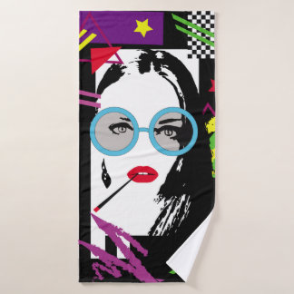 Girl with cigarette and sunglasess colourful pop a bath towel