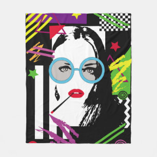 Girl with cigarette and sunglasess colourful pop a fleece blanket