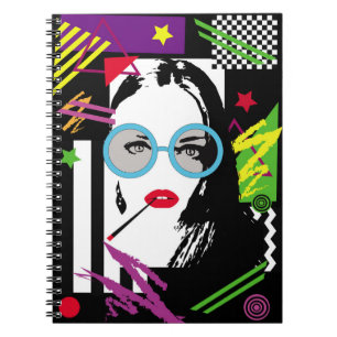 Girl with cigarette and sunglasess colourful pop a notebook