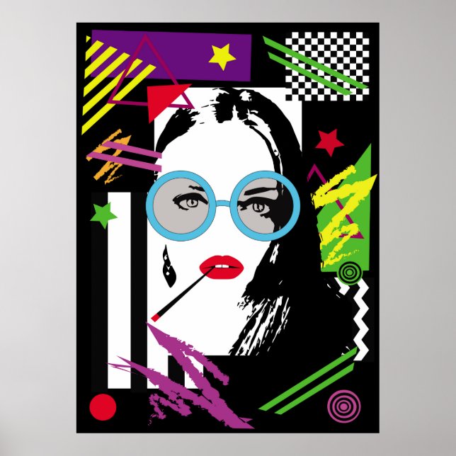 Girl with cigarette and sunglasess colourful pop a poster (Front)