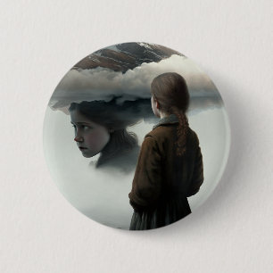 Girl with clouds 6 cm round badge