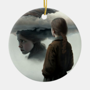 Girl with clouds ceramic ornament