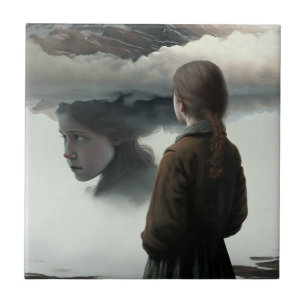 Girl with clouds ceramic tile
