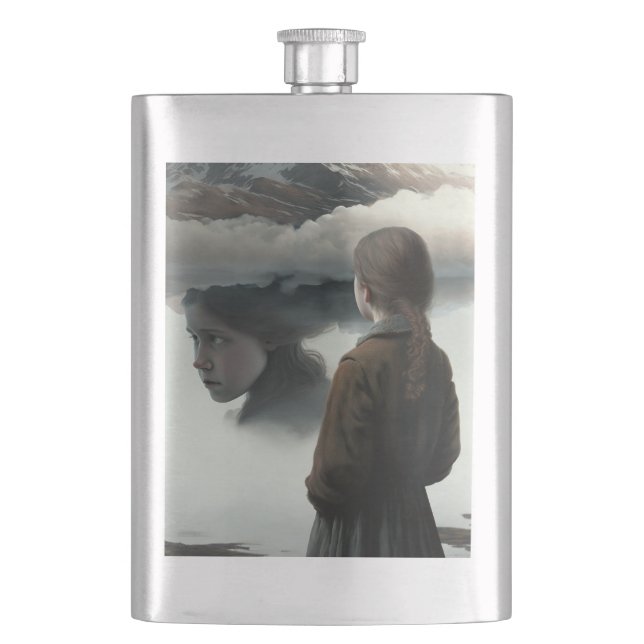 Girl with clouds hip flask (Front)