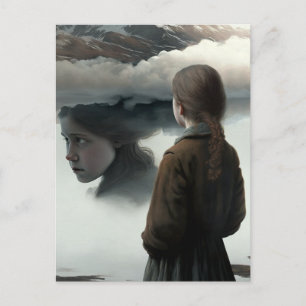 Girl with clouds holiday postcard