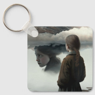 Girl with clouds key ring