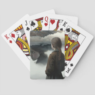 Girl with clouds playing cards