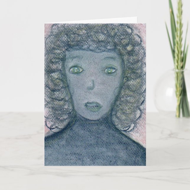 Girl with Curly Hair Chalks Portrait Spiritual Art Card (Front)