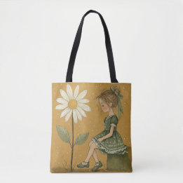 Girl with Daisy Tote Bag