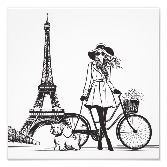 Girl with dog in Paris near Eiffel tower	 Photo Print (Front)