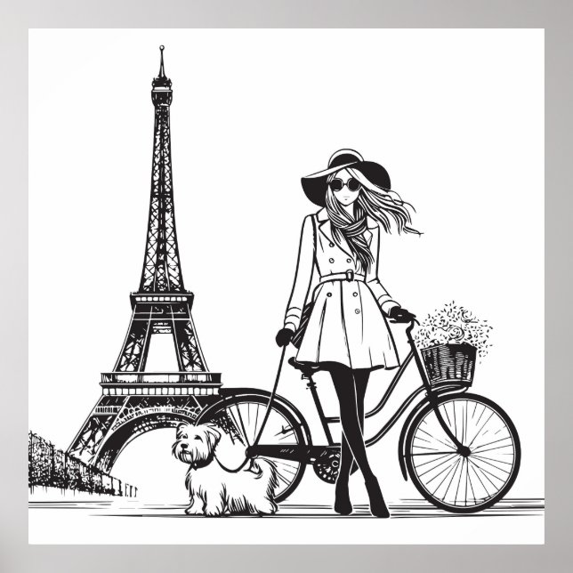 Girl with dog in Paris near Eiffel tower	 Poster (Front)