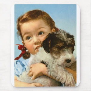 Girl with dog mouse pad