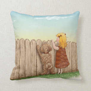 Girl With Dog Paintings / Labradoodle Love Cushion